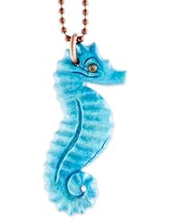 Hand Carved Bone Color Infused Turquoise Blue Maori Seahorse Necklace