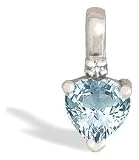 14K White Gold Genuine Heart Aquamarine and Diamond Pendant