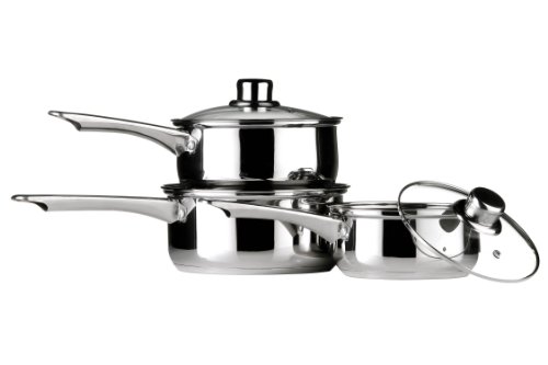 Premier Housewares 3-Piece Mirror Stainless Steel Saucepan Set with Glass Lid Capsule Base