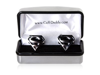 Rare Funny Superman Superhero Black and Silver Cufflinks with Presentation Box under The Jewelry Store