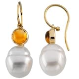 14K Yellow or White Gold Paspaley South Sea Cultured Pearl and Citrine Earrings - Various Sizes
