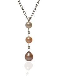 Natural-Colored Drop Fresh Water Pearls, Set in a 14K White Gold Pendant Enhanced with Prong Set Diamonds, Sliding on 17" 14K White Gold Oval Link Necklace.