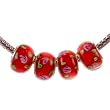 Murano Style Glass Lampwork Bead Fits Pandora Red with Pink Flowers & Green Leaves (4)