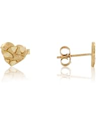 14k Real Yellow Gold 0.7cm Diamond Cut Nugget Heart Pin Post Earring