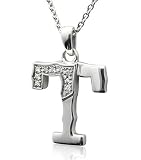 Men's Sterling Silver Alphabet Initial Letter T Diamond Pendant Necklace (HI, I, 0.07 carat)