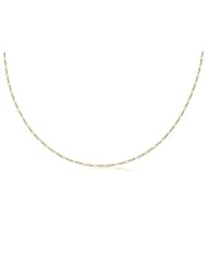 14K Solid Yellow Gold Figaro Link Chain Necklace 1mm Wide 30" inch Long - Best Price Guaranteed.