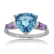 Blue Topaz and Amethyst Trillion Ring in White Gold