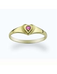 14K Baby Ring Red CZ Heart Yellow Gold Ring Size 2 To 5 For Baby, Kids And Teens