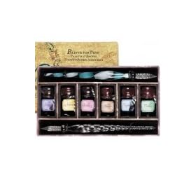 ProPassione Calligraphie assortiment de comprenant porte-plumes en verre, 6 couleurs d'encre en flacon de verre, contenu 21 ml, coffret cadeau