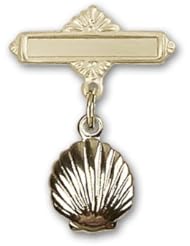 14kt Gold Baby Badge with Shell Charm and Polished Badge Pin