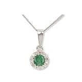 9ct White Gold Diamond and Emerald Round Pendant with 18 Chain