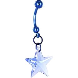 Handcrafted Genuine Swarovski Blue Star Titanium Belly Ring