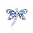 Blue Topaz Opal & Diamond Dragonfly Pendant in Solid White Gold