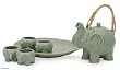 Celadon ceramic tea set, 'Trumpeting Elephants' (set for 4)