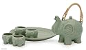 Celadon ceramic tea set, 'Trumpeting Elephants' (set for 4)