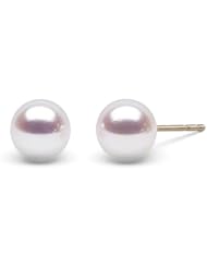 HinsonGayle AAA Handpicked Genuine Japanese Akoya 6.5-7.0mm White Cultured Pearl Stud Earrings (Solid 14K Yellow Gold)