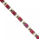 Yellow Gold Tennis Bracelet Princess Ruby Diamond Gems