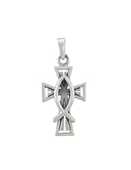 WithLoveSilver Sterling Silver Ichthus Fish on "Cross + Cross" Pendant