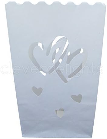 CleverDelights White Luminary Bags - 10 Count - Interlocking Hearts Design - Wedding, Reception, Party and Event Decor - Flame Resistant Paper - Luminaria by CashBasisEnterprises