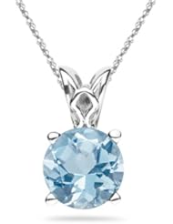 2.50 Cts of 9 mm AA Round Aquamarine Solitaire Scroll Pendant in 18K White Gold