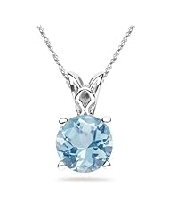 0.70-0.80 Cts of 6 mm AA Round Aquamarine Solitaire Scroll Pendant in Platinum
