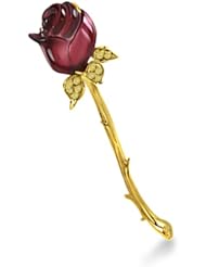 Carved Brazilian Garnet and Peridot and Diamond Rose Flower Brooch in 14K Yellow Gold 19.94ctw
