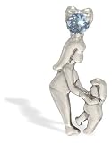 14K White Gold Genuine Round Aquamarine Mother with Child Pendant