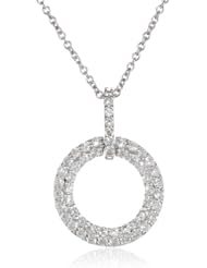 14k White Gold .50 Cttw Pave Set Diamond Circle Pendant Necklace