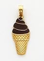Black Enameled Ice Cream Cone Charm, 14K Yellow Gold