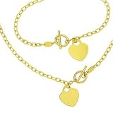 14K Gold Toggle Tag Heart Necklace Chain 17 long, 3mm wide, 4.9g