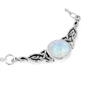Sterling Silver Celtic Knot Rainbow Moonstone Adjustable Eternity Necklace by 