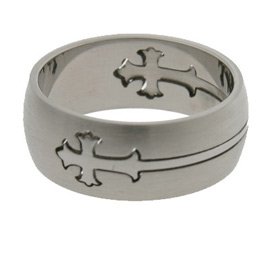 Click here to buy 316L Stainless Steel Ring Laser-cut ring with combination of matte and shiny polish by ToltecTraders.com.