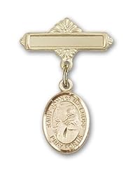 14K Gold Baby Badge with St. John of the Cross Charm and Polished Badge Pin