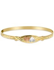 Children / Teen 14K Yellow Gold Flexible Bangle with a Rose Gold Heart Design 6.5mm Wide