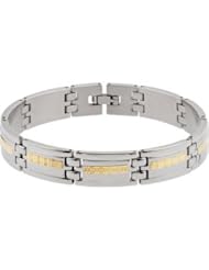 Stainless Steel and 10K Yellow Gold Link Bracelet: Size 8.5 Inch