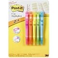3M Post-it Brand, 2 in 1 Flag + Highlighter, Refillable Flags. SOLD AS A PACK OF 5