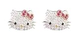 Adorable Silver Plated Hello Kitty Crystal CZ Stud Celebrity Teen Earrings With Pink Bow