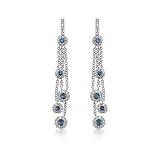 14k White Gold Blue Sapphire and Diamonds Earrings ( 0.75 ct.tw. )