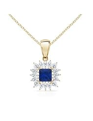 Square Sapphire and Diamond Floral Border Pendant