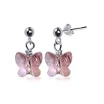SCER171 Made with Swarovski Elements® Pink Butterfly Crystal Sterling Silver 1" Long Post Drop Earrings