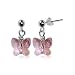 Pink Butterfly Swarovski Crystal Sterling Silver 1" Long Post Drop Earrings