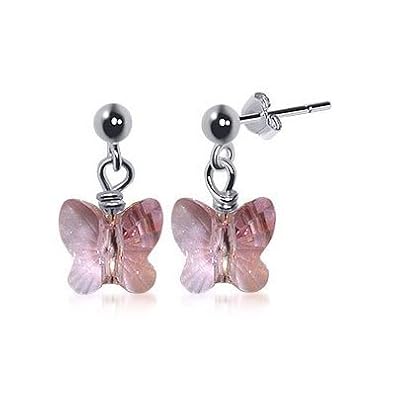 SCER171 Made with Swarovski Elements® Pink Butterfly Crystal Sterling Silver 1