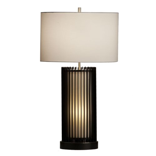 Nova Lighting 11316 Steccia Table Lamp 2-Pack, Black Wood, Brushed Nickel And White Linen Shade