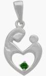 Sterling Silver Genuine Emerald Mother & Child Pendant with chain