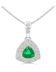 Halo Round Diamond and Trillion Emerald Pendant Necklace - 0.25 ct TGW