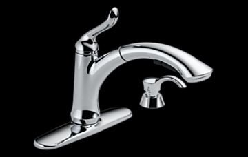 Delta Linden 4353-SSSD-DST Single Handle Pull-Out Kitchen Faucet with Soap Dispenser, Stainless