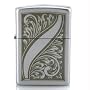 Zippo Lighter Scrolled Feather, Satin Chrome