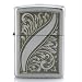 Zippo Lighter Scrolled Feather, Satin Chrome