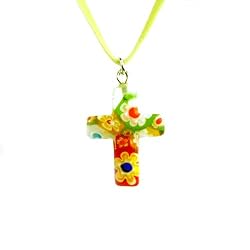 Handmade Murano Glass Pendant - Cross Multicolor 2