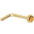 Solid 14KT Yellow Gold 2mm Tiger Eye L-Shaped Nose Ring - 18 Gauge